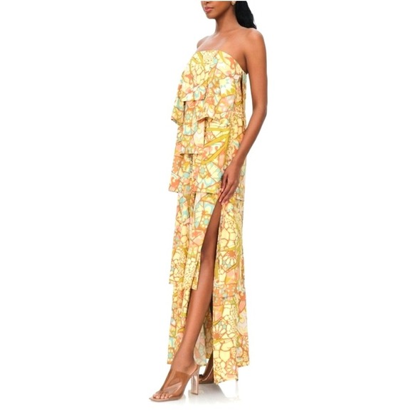 Andrea Iyamah Dresses & Skirts - NWT Andrea Iyamah Strata Maxi Dress Strapless Ruffle‎ Tiered US 8 Yellow Print